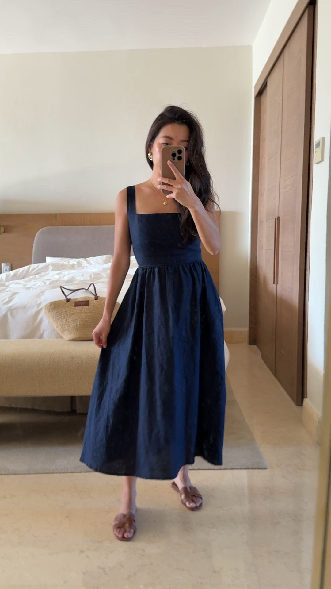 Family vacation uniform: sun hat, comfy dress, and sandals

• Quince 100% European Linen Fit & Flare Midi Dress in deep navy xs 

White color fit big on me but the navy color fit 

• Sezane Justine basket tote

• Hermes sandals, linked look for less

Vacation outfits, spring outfit, petite friendly dress

#LTKTravel #LTKPetite #LTKFindsUnder100