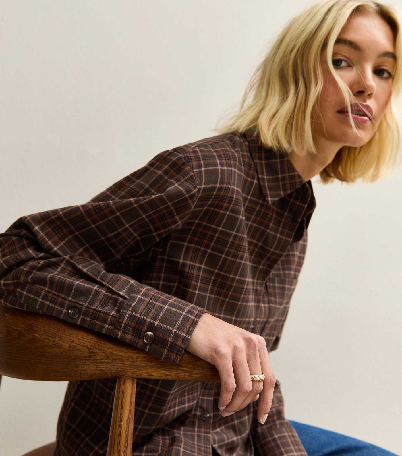 Brown Tartan Checked Cropped Shirt | New Look | New Look (UK)