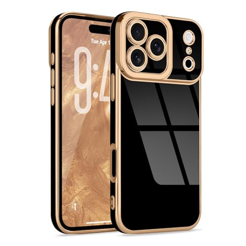 Lafunda Designed for iPhone 17 Pro Max Case Cute, Luxury Plating Case for Women Girls Gold Edge TPU Bumper Cover with Camera Protection Shockproof Silicone Phone Case for iPhone 17 Pro Max, Black | Amazon (US)