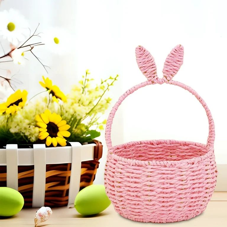 perfk Woven Basket Easter Decor Hand Basket for Baby Shower Party Favors Vegetable pink | Walmart (US)