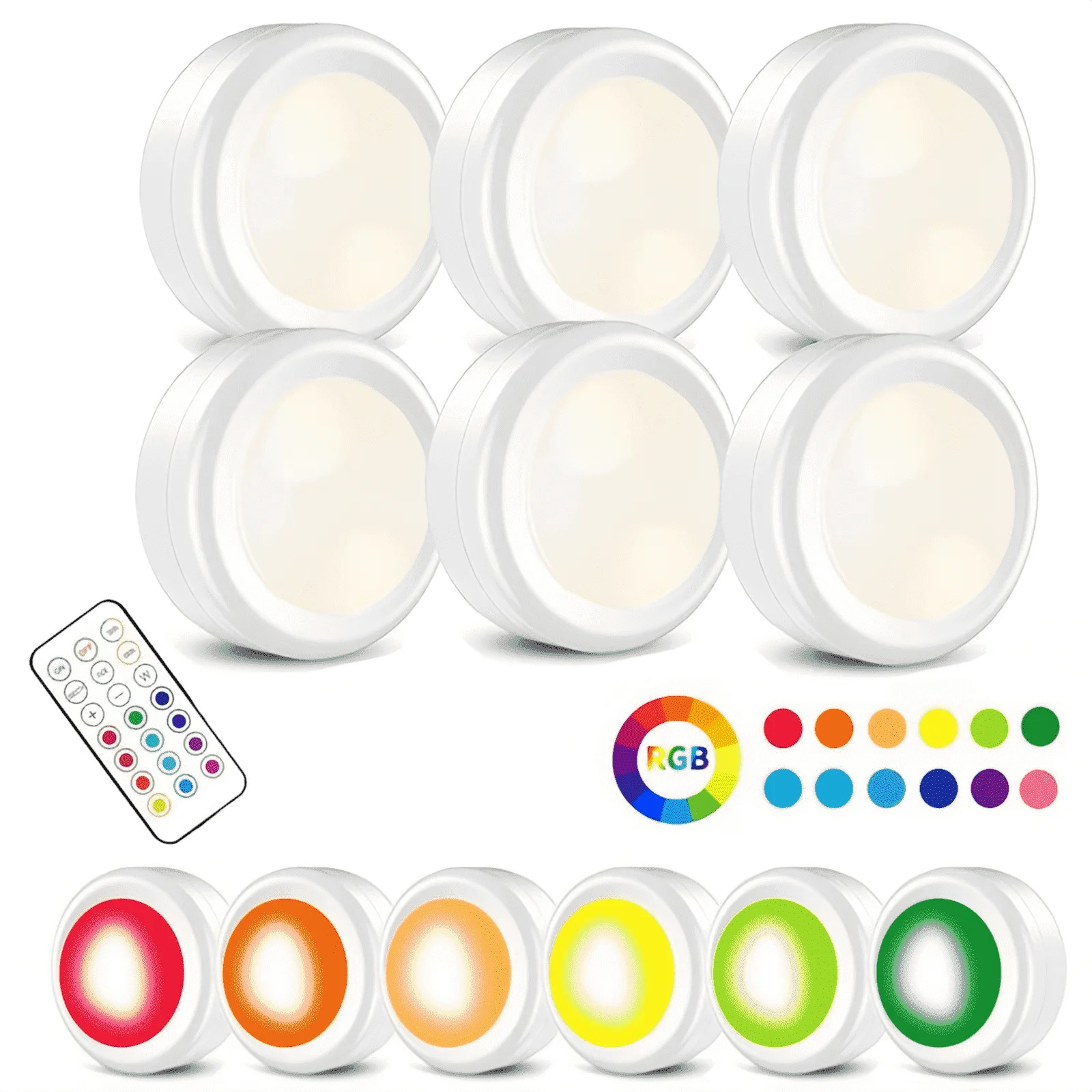 6 Pack LED Puck Lights with Remote, Battery Operated Under Cabinet Lighting, Dimmable Timer Stick... | Walmart (US)