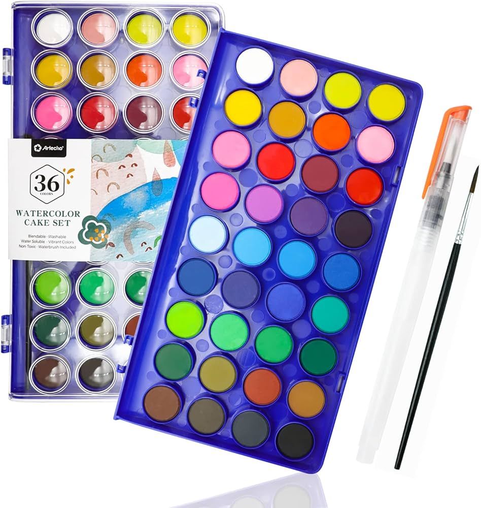 Artecho Watercolor Paint Set, 36 Pretty Color Cakes with 1 Water Brush Pen and 1 Classic Brush | Amazon (CA)