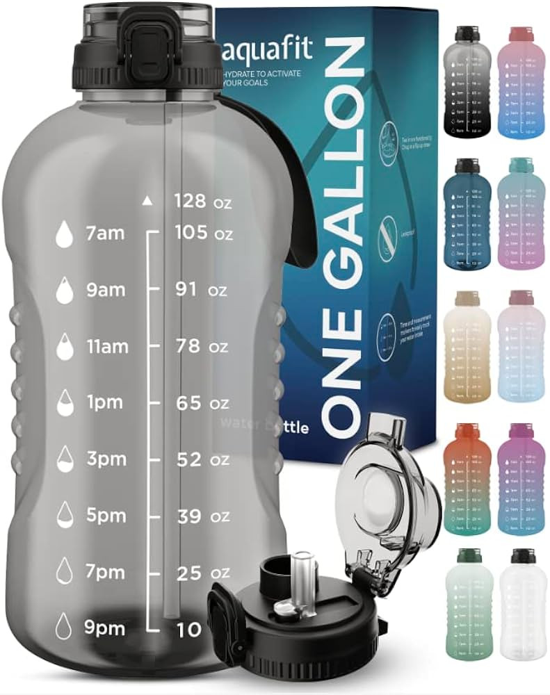 1 Gallon Water Bottle With Straw & 2-In-1 Lid - 128 oz Water Bottle With Time Marker, Gallon Jug ... | Amazon (US)