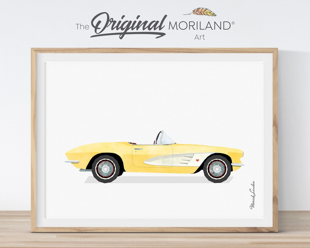 Yellow Convertible Classic Car Print, Vintage Car Printable, Boy Nursery Decor, Toddler Boy Room ... | Etsy (US)