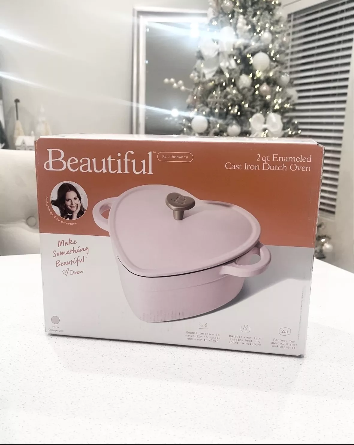 Beautiful 2QT Cast Iron Heart Dutch Oven, Pink Champagne by Drew