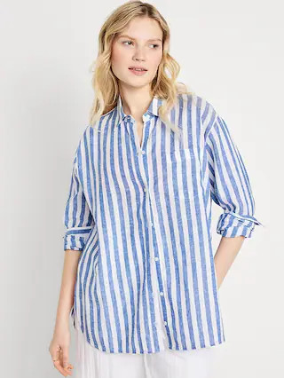 Linen-Blend Button-Down Boyfriend Shirt | Old Navy (US)