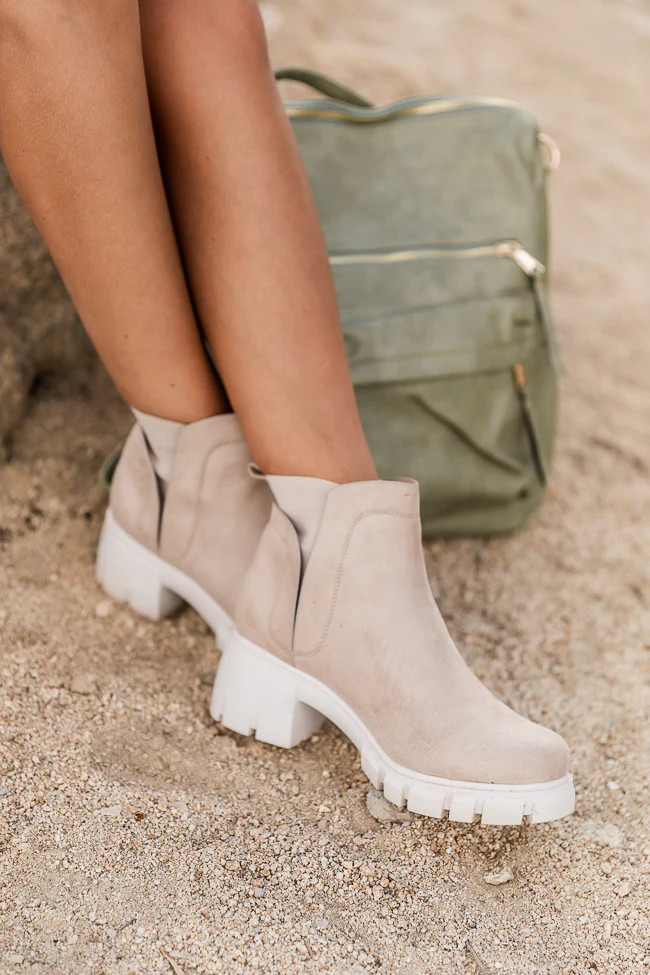 Rita Beige Platform Suede Booties | Pink Lily