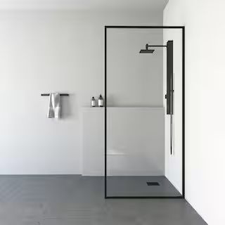 VIGO Meridian 34 in. W x 74 in. H Fixed Framed Shower Door in Matte Black with Clear Glass VG6077... | The Home Depot