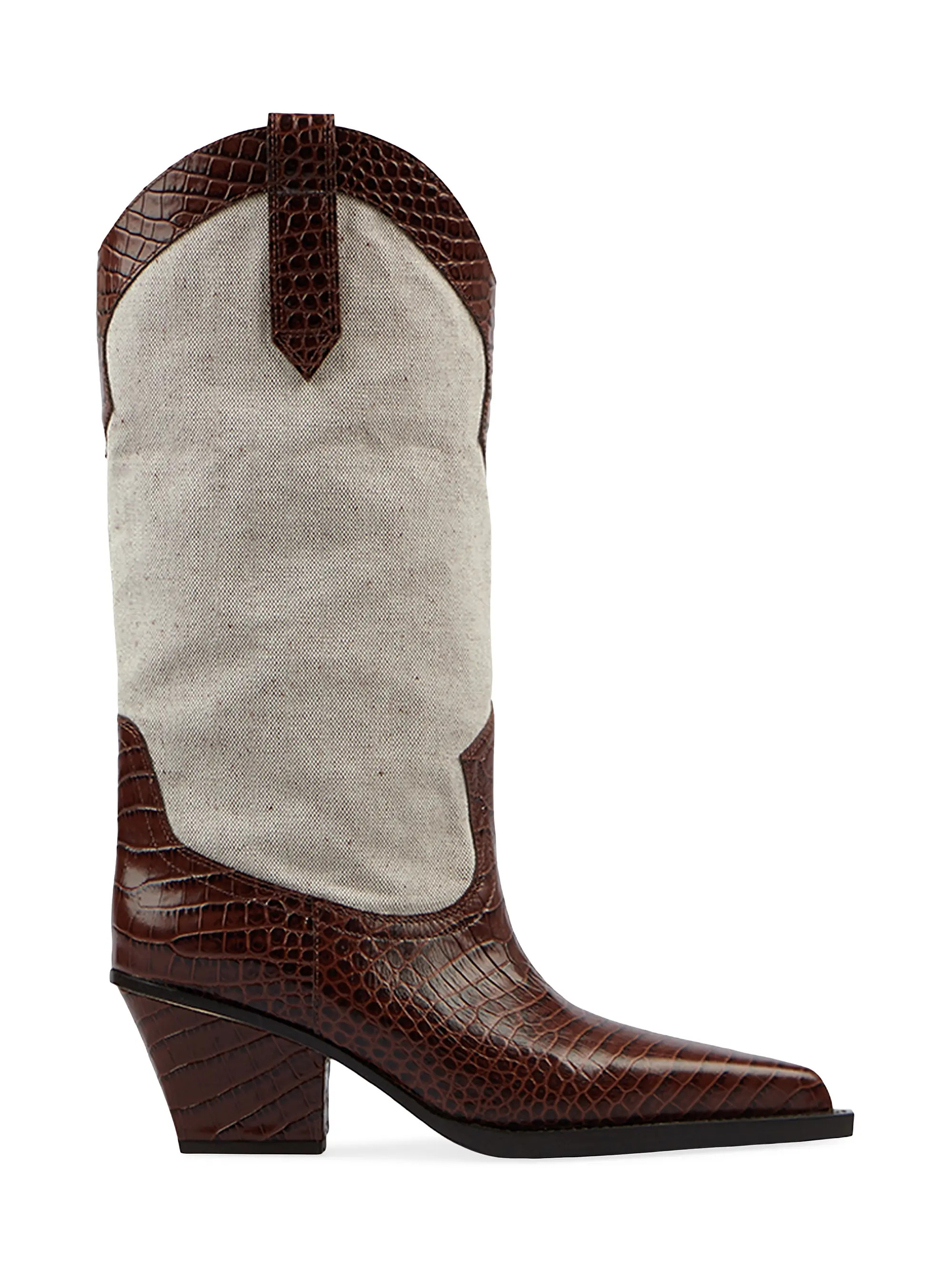 Rosario 60MM Canvas & Crocodile-Embossed Leather Boots | Saks Fifth Avenue