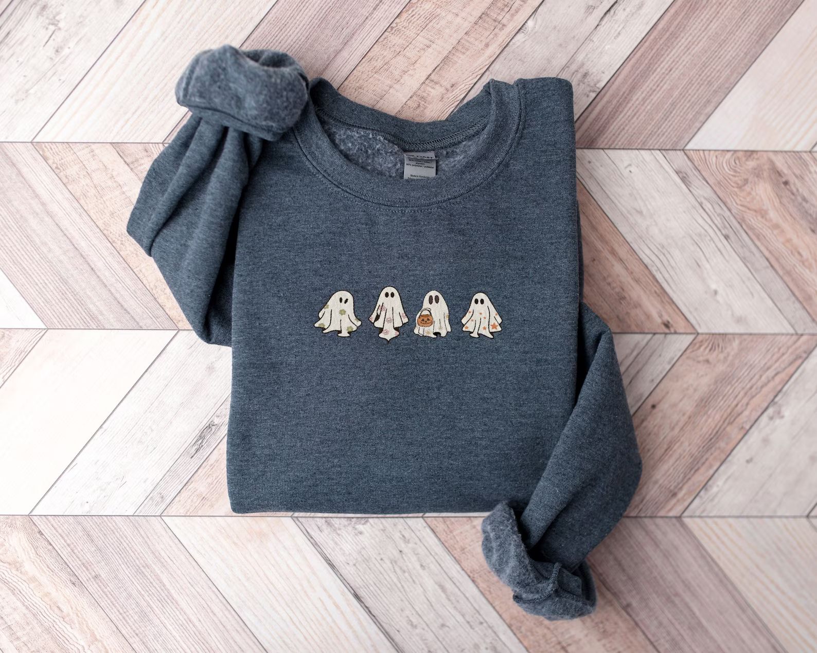 Embroidered Ghost Sweatshirt Halloween Embroidered - Etsy | Etsy (US)