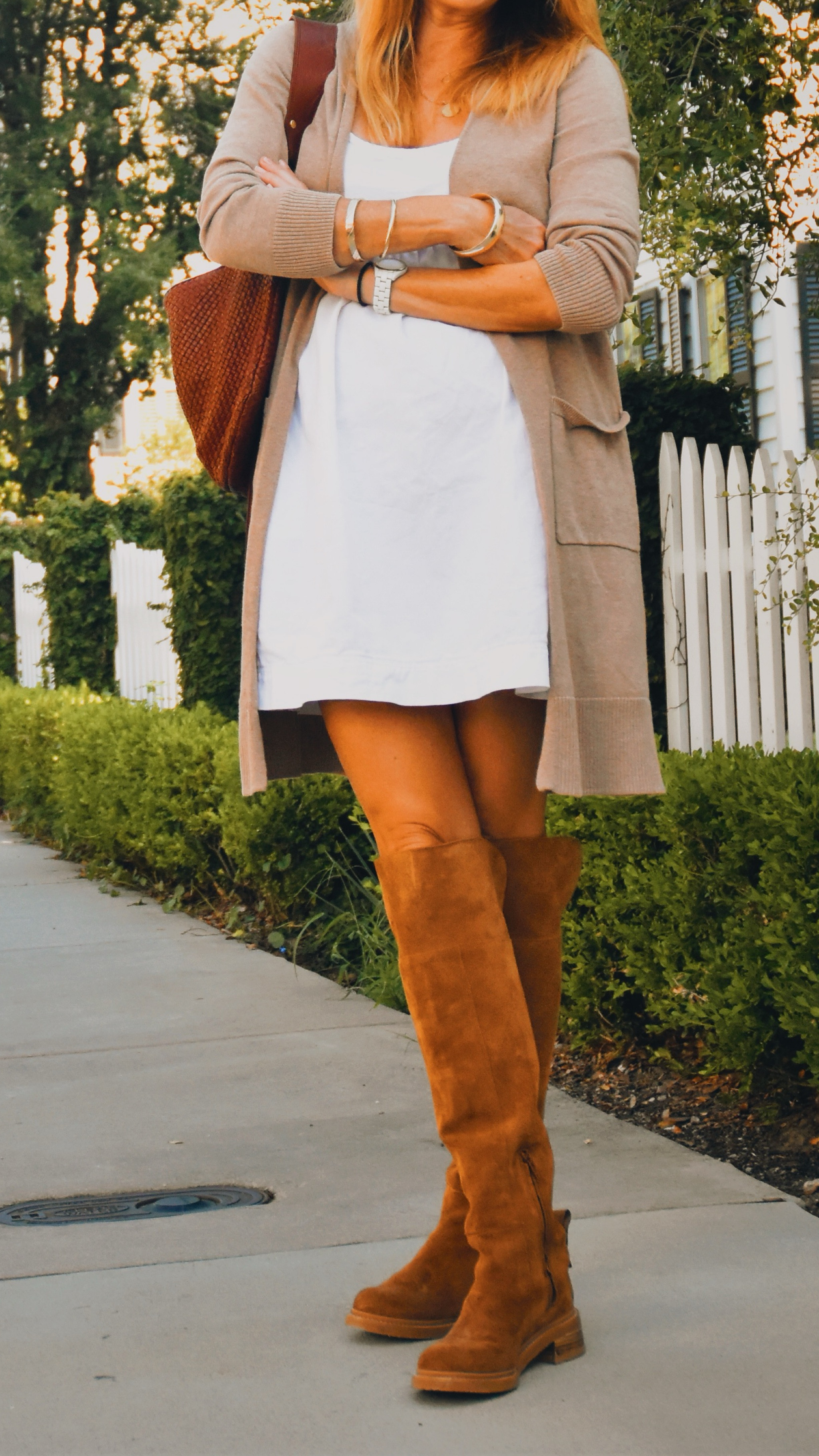 Fall outfit.  Fall transition. Cardigan. Long cardigan. Boots. Over the knee boots. Luxury. Chloe. Free people dress. Chloe boots. 

#LTKTravel #LTKFindsUnder100 #LTKStyleTip