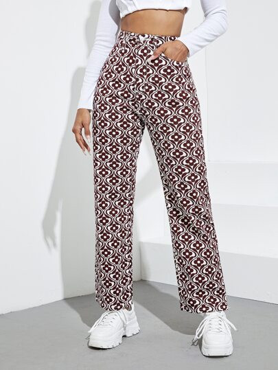High Waist Allover Floral Print Pants | SHEIN