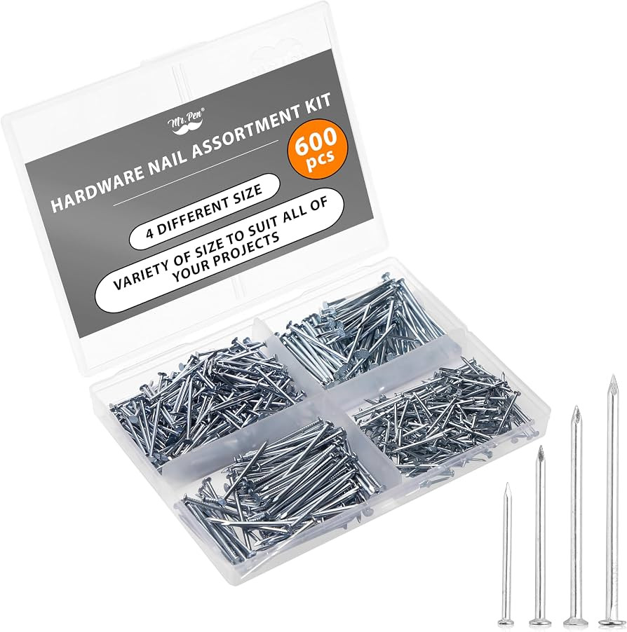Mr. Pen- Nail Assortment Kit, 600 pcs, 4 Sizes, Silver Picture Hangers | Amazon (US)