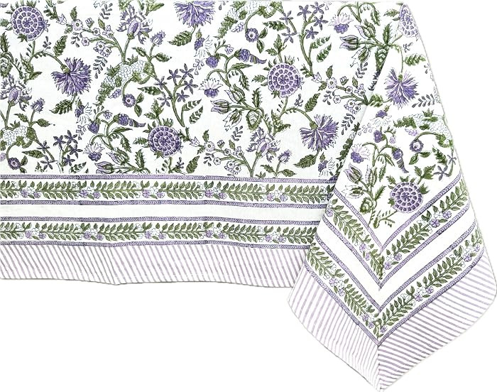 Mahoka 100% Cotton Rectangle Fall Tablecloth, Handblock Floral Linen Table Cloth for Kitchen Dini... | Amazon (US)