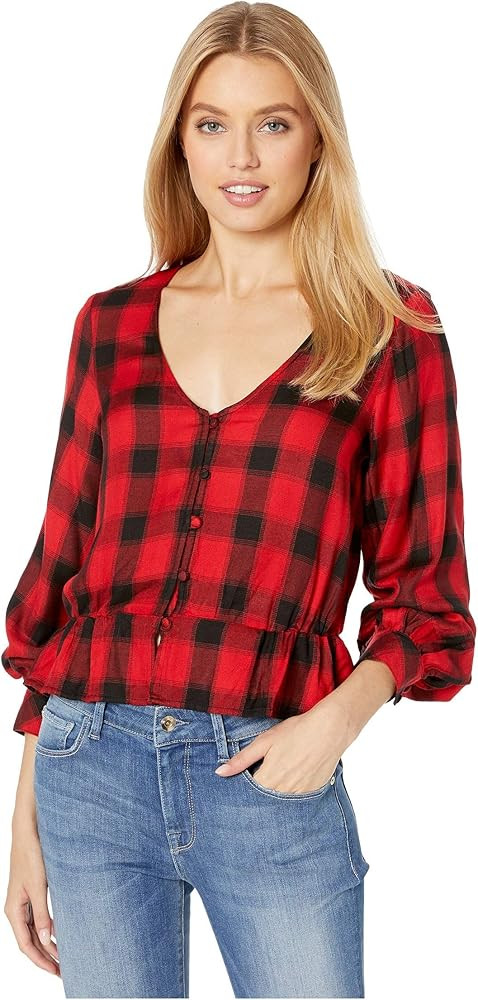 Sanctuary Jasper Button Front Blouse Fiery Plaid LG (US 10-12) | Amazon (US)