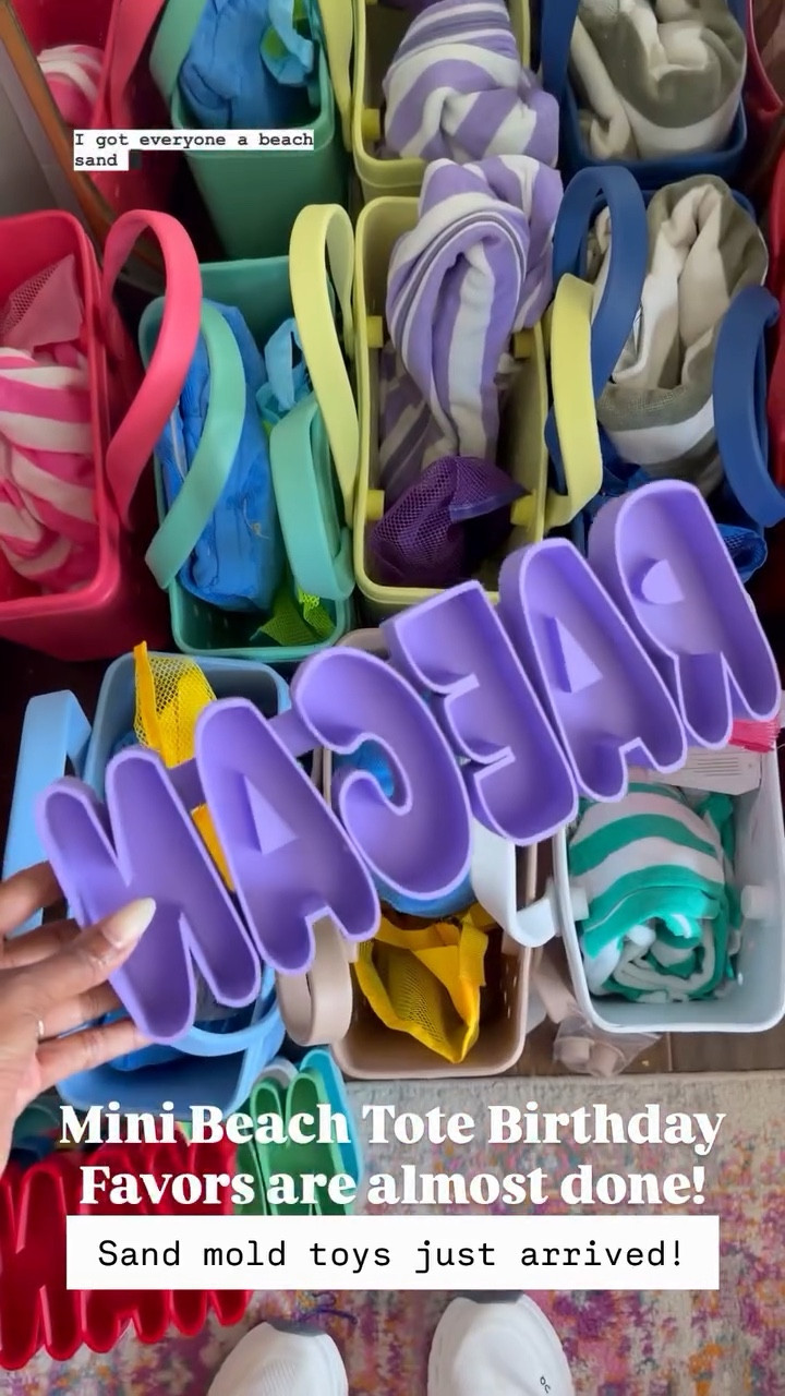 Mini Beach Tote Birthday Favors are almost done! Sand mold toys just arrived! Use code SHAKIRA20

#LTKSwim #LTKTravel #LTKKids