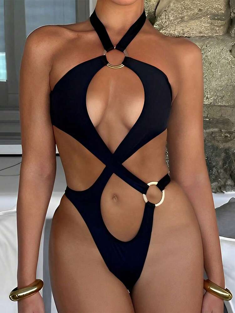 Hollow Out One Piece Swimsuit Sexy Strap Backless One Piece Swimwear For Women Summer | SHEIN