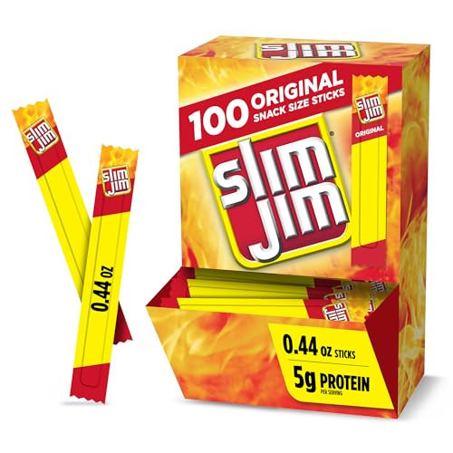 Slim Jim Smoked Meat Sticks, Original Flavor, 2g Protein Per Stick, Snack Size, Lunchbox Snack, 0.44 oz. (100 Count) | Amazon (US)