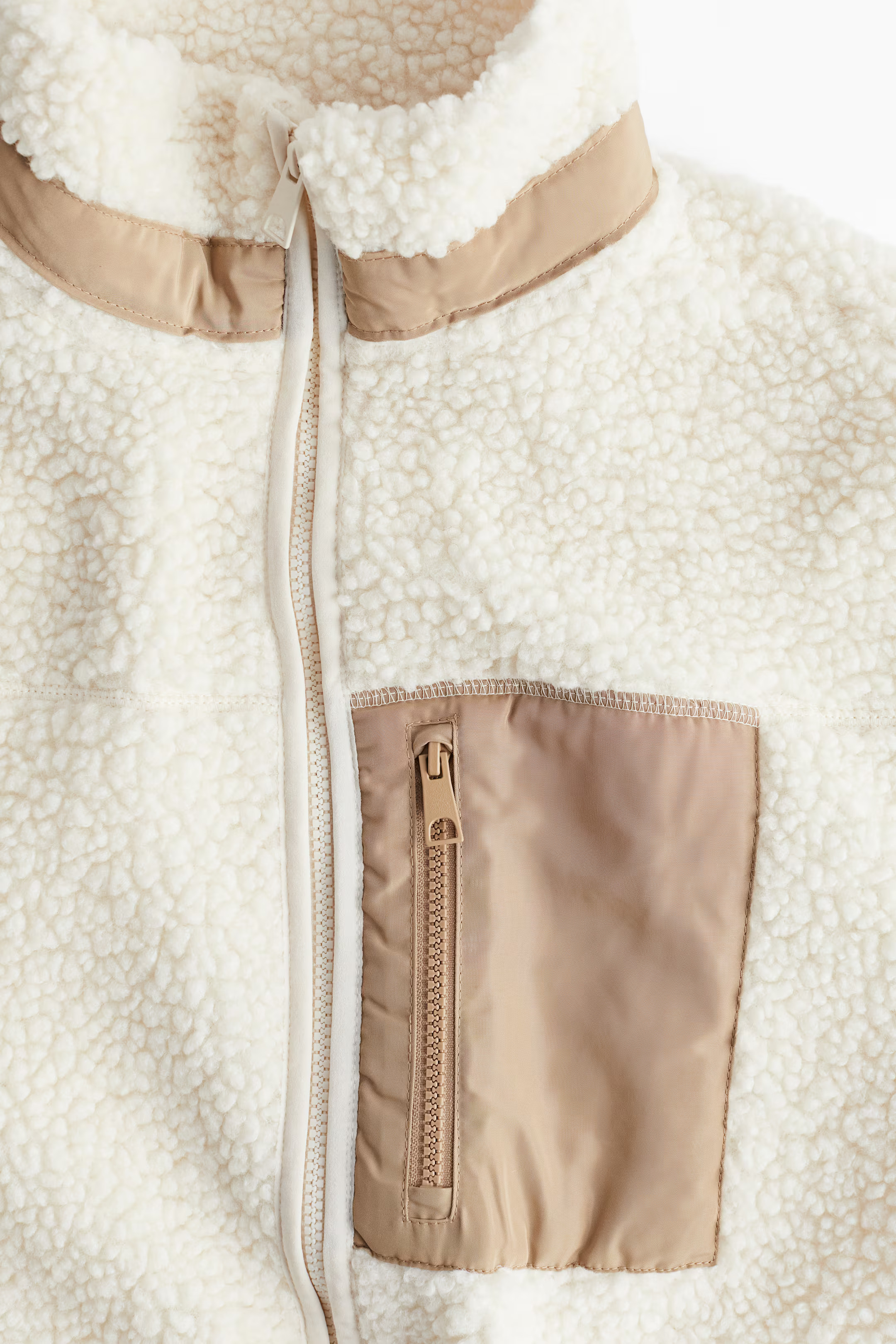 Teddy jacket - Long sleeve - Regular length - Cream - Ladies | H&M GB | H&M (UK, MY, IN, SG, PH, TW, HK)