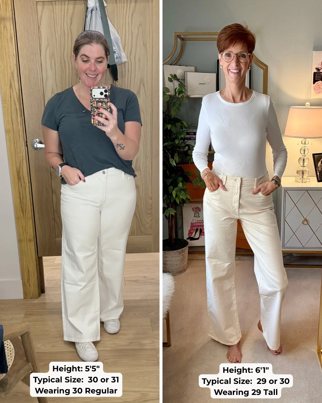 Denim Fit Check: Petite vs Tall
Same Jeans on 5'5" vs 6'1"

These are the high rise, wide leg jeans in ivory and they are perfect for spring and summer! I’m wearing the regular length and Suzanne is wearing the tall! The jeans are currently 40% off, plus you get an additional 25% off! 

#LTKSaleAlert #LTKPetite #LTKTall
