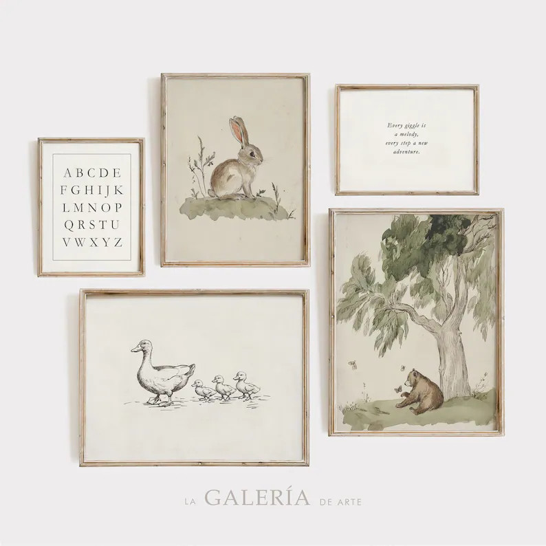 Timeless Nursery Gallery Wall Woodland Nursery Decor Vintage Wall Art Prints for Kids Room Rustic... | Etsy (US)