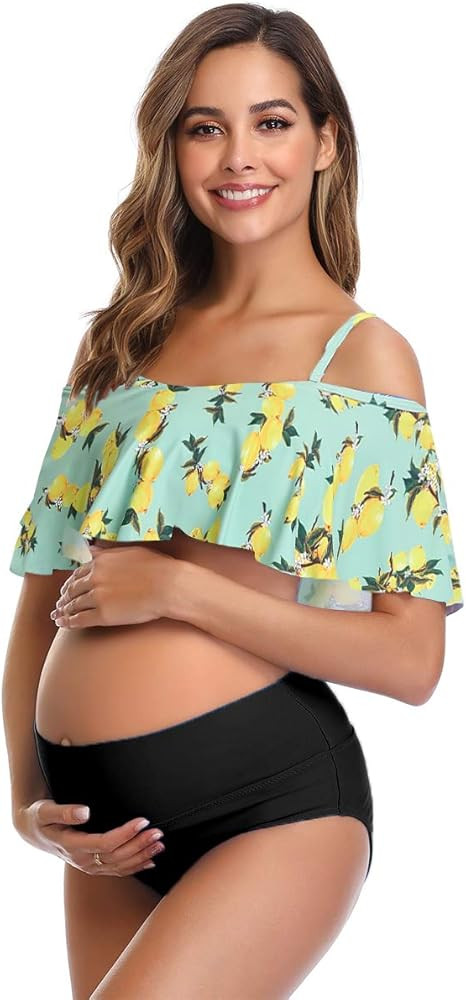 Womens Maternity Bikini Flounce Printed High Waisted Two Piece Swimsuit | Amazon (US)