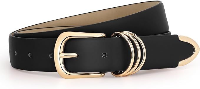 JASGOOD Women Leather Belt Gold Buckle Ladies Elegant Faux Leather Waist Belt for Jeans Pants | Amazon (US)