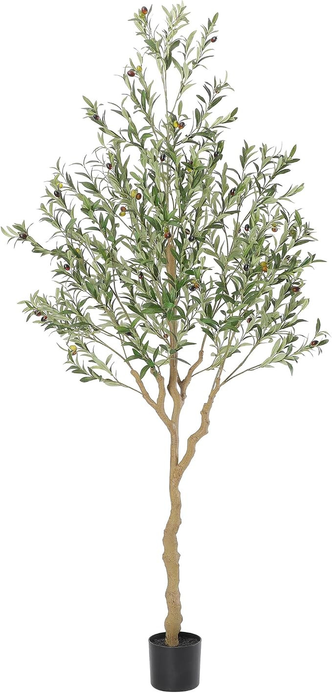 Tall Faux Olive Tree，7ft（84in） Realistic Potted Silk Artificial Indoor with Green Leaves an... | Amazon (US)