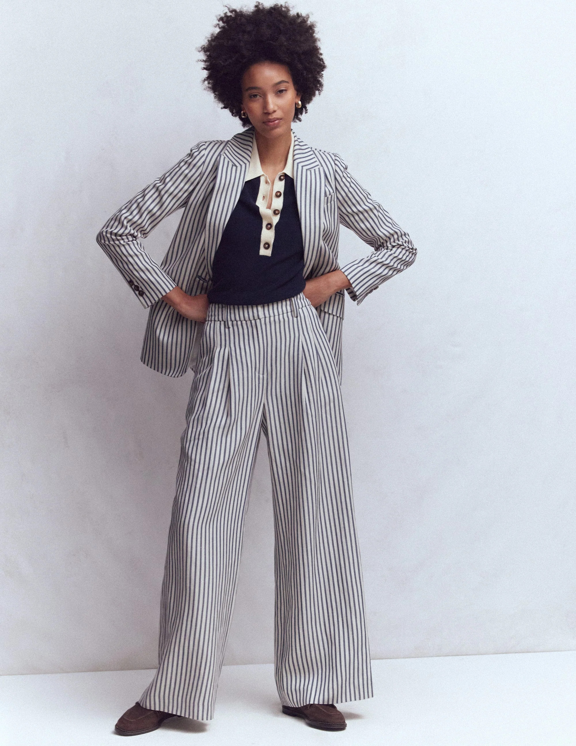 Kensington Hose mit weitem Bein-Blau und Naturweiß Gestreift | Boden DE