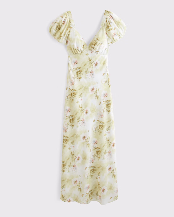 Women's Puff Sleeve Midi Dress | Women's Dresses & Jumpsuits | Abercrombie.com | Abercrombie & Fitch (US)