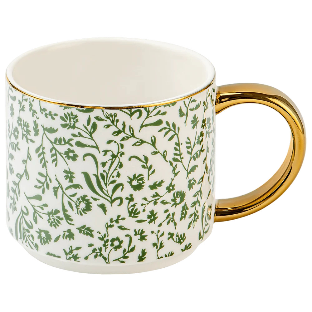 Green Floral 14oz. Coffee Mug | Elegant Flower Coffee Mug | Sweet Water Decor, LLC