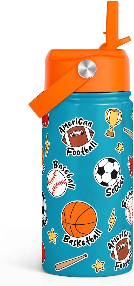 Sport Kids Water Bottle With Straw Lid 12oz Insulated Stainless Steel, Travel Tumbler, Gifts For ... | Amazon (US)