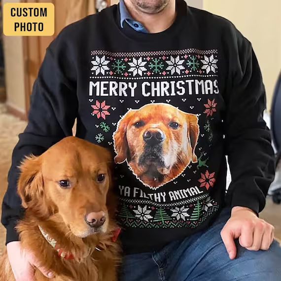 Custom Photo Ugly Christmas Ya Filthy Animal Dog Cat Sweatshirt, Dog Lover Sweater Christmas | Etsy (US)