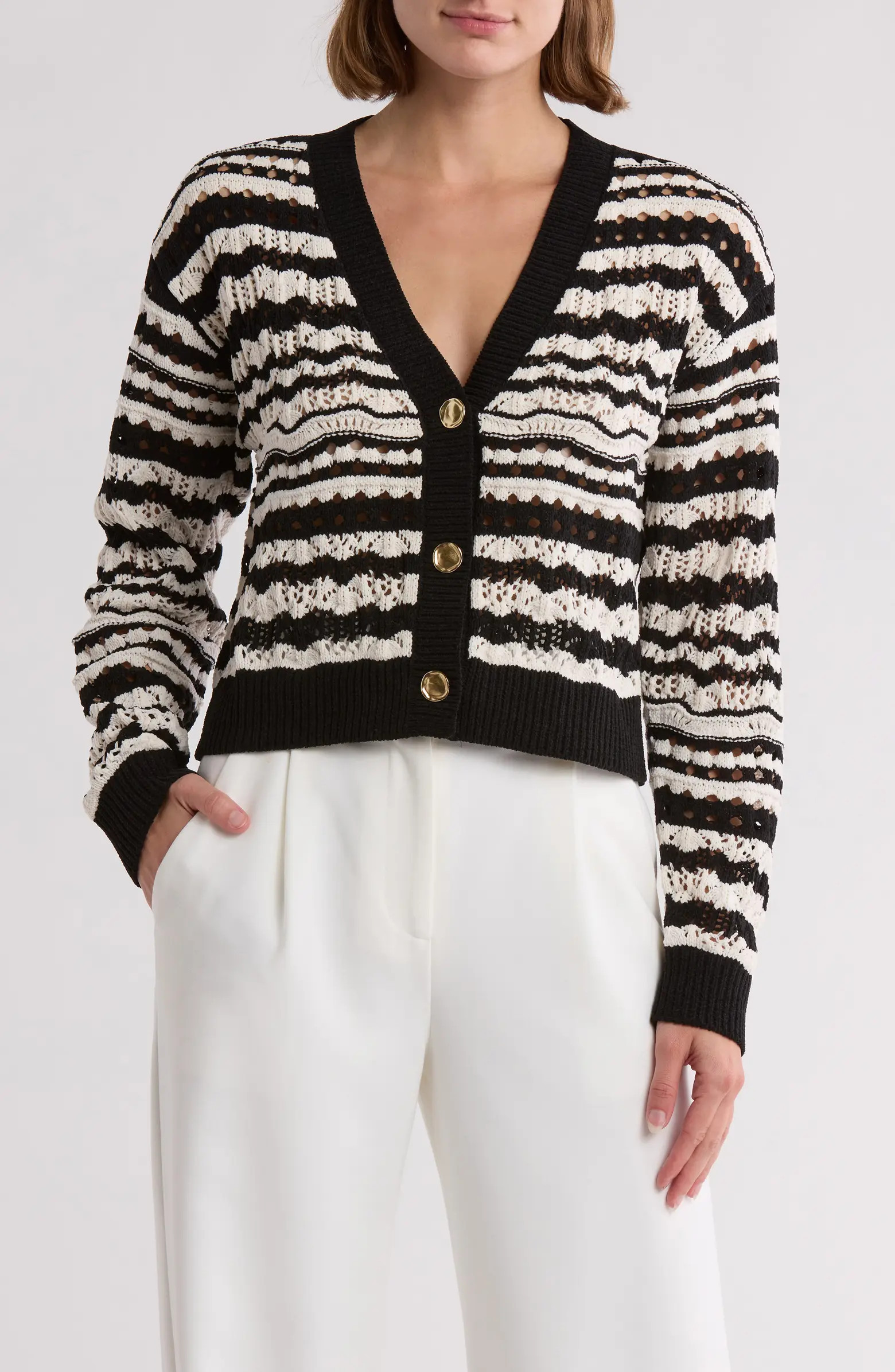Laundry by Shelli Segal Open Stitch Button Cardigan | Nordstromrack | Nordstrom Rack