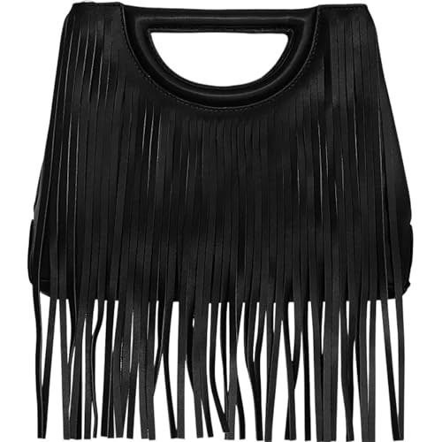 Rebecca Minkoff Fringe Crossbody Bag, Women's Leather Shoulder Handbag Purse, Black | Amazon (US)