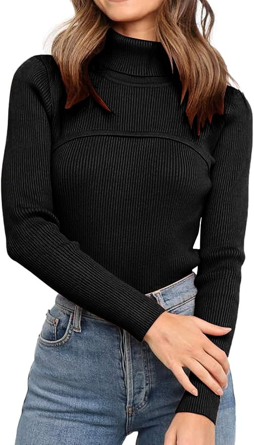 PRETTYGARDEN Women's 2021 Turtleneck Knit Sweater Long Sleeve Soft Slim Fit Pullover Solid Color ... | Amazon (US)