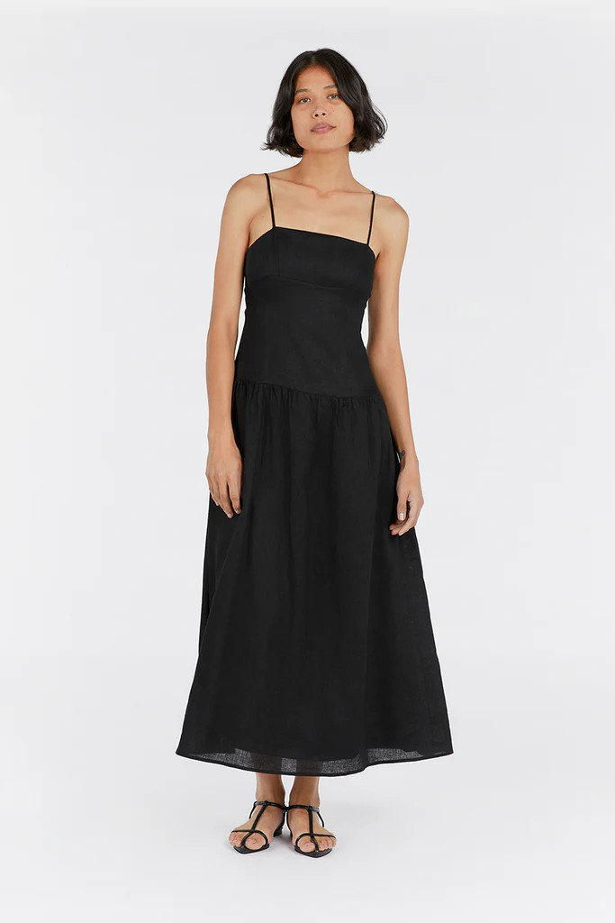 KAY BLACK LINEN MIDI DRESS | DISSH