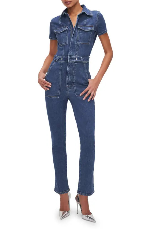 Good American Fit For Success Denim Jumpsuit in Indigo594 at Nordstrom, Size Medium | Nordstrom