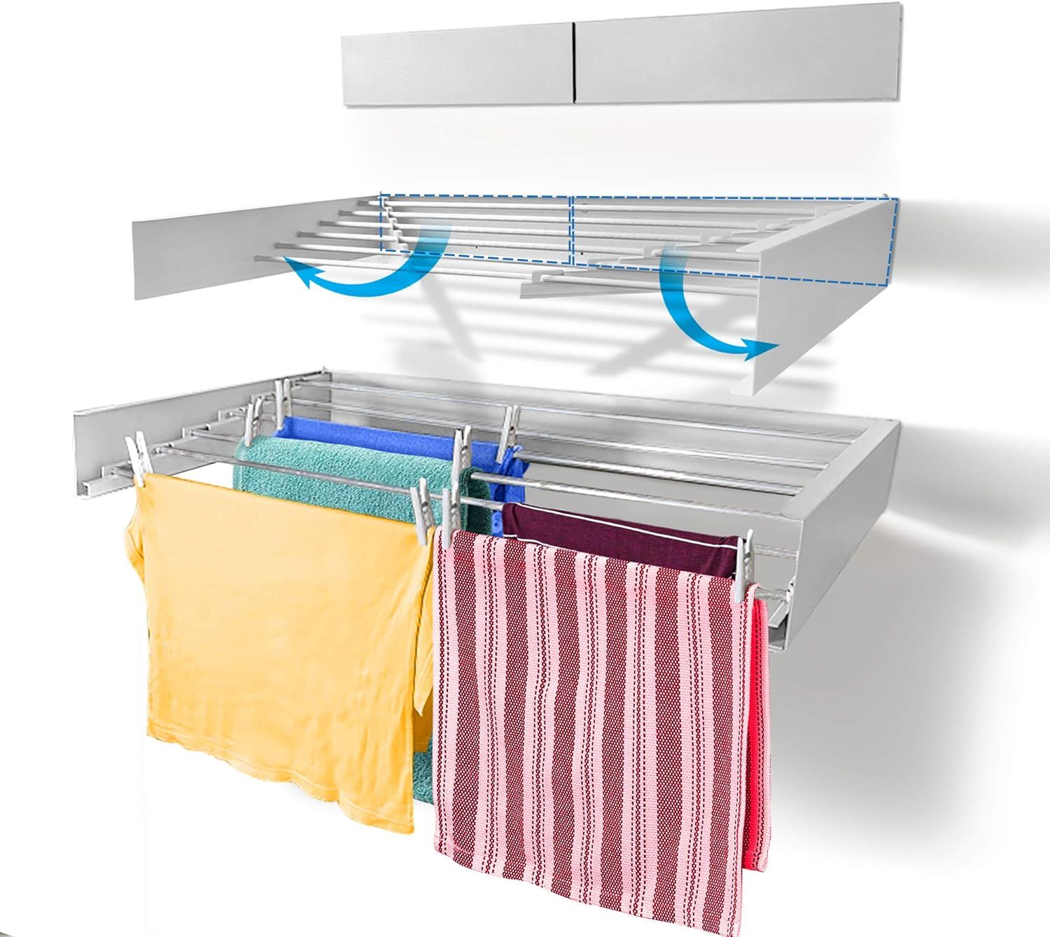 Step Up Laundry Drying Rack, Wall Mounted, Retractable Clothes Drying Rack, 60lbs Capacity, 20 Li... | Amazon (US)