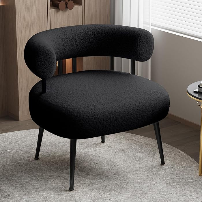 Mid Century Sherpa Boucle Accent Chair, Round Upholstered Barrel Arm Chair for Small Spaces, Fluf... | Amazon (US)