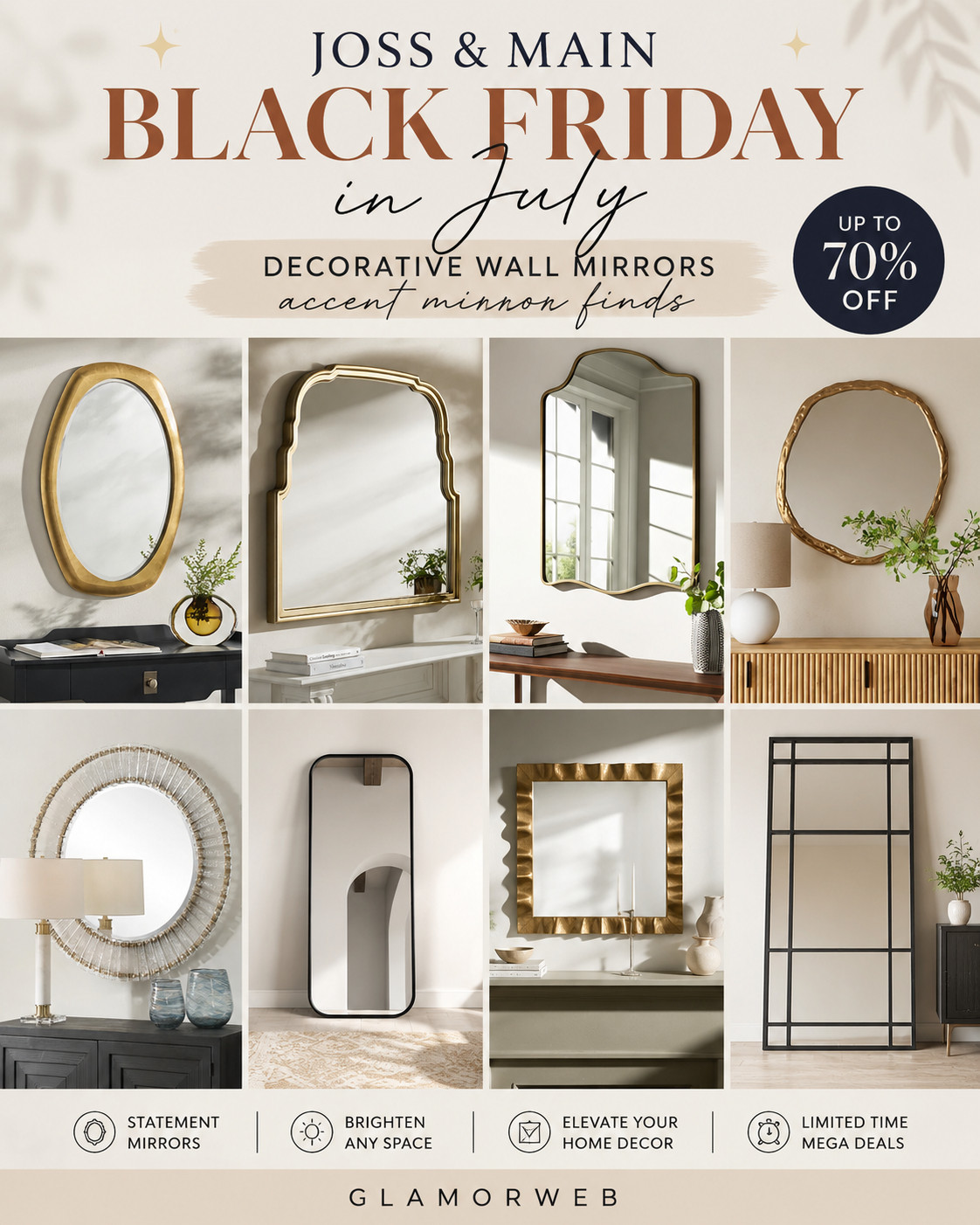 Black Friday in July is officially HERE and the mirror finds are giving main character home energy 😍✨ If you’ve been waiting to elevate your space, this is your sign—decorative wall mirrors and accent mirrors are on major sale right now! From oversized statement mirrors to soft arched designs and modern minimal frames, these picks instantly open up your space, reflect light beautifully, and make every corner feel styled and intentional. Think entryway glow-ups, living room upgrades, and bedroom chic moments—all without the splurge. Trust me, a good mirror changes EVERYTHING 💫

#JossAndMain #BlackFridayInJuly #MirrorDecor #AccentMirror #WallMirror #HomeRefresh #InteriorInspo #HomeStyling #MirrorGoals #ModernHomeDecor #MinimalistHome #NeutralHome #EntrywayDecor #LivingRoomInspo #BedroomDecor #DecorFinds #HomeDeals #SaleAlert #LTKHome #LTKDeals #LTKSale #HomeInspoDaily #ChicHome #AffordableDecor #HomeUpgrade #InteriorDesignIdeas #DecorLovers #CozyHomeVibes #LuxuryForLess #StatementDecor 

 #LTKSeasonal #LTKHome #LTKSaleAlert