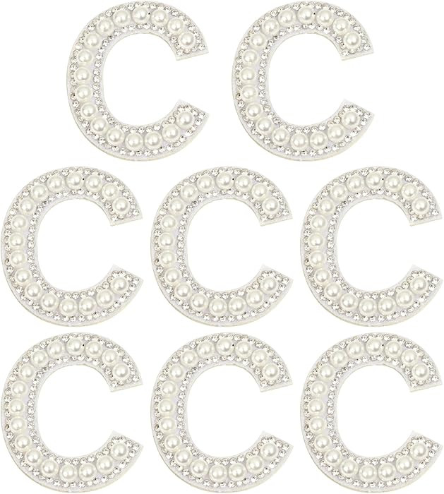 8Pcs Self Adhesive Pearl Rhinestone Letter Patches, 1.8” Stick on Bling Pearl Letter Patches fo... | Amazon (US)