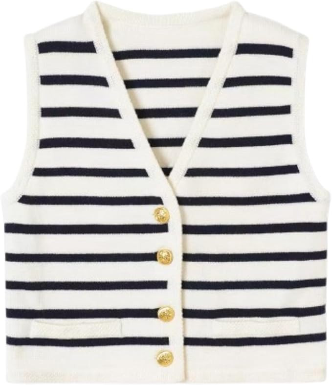 OCUH Sweater Vest Cable Knit Sweater Vest Women Striped Knitted Stripe Sweater Vest Women Old Mon... | Amazon (US)