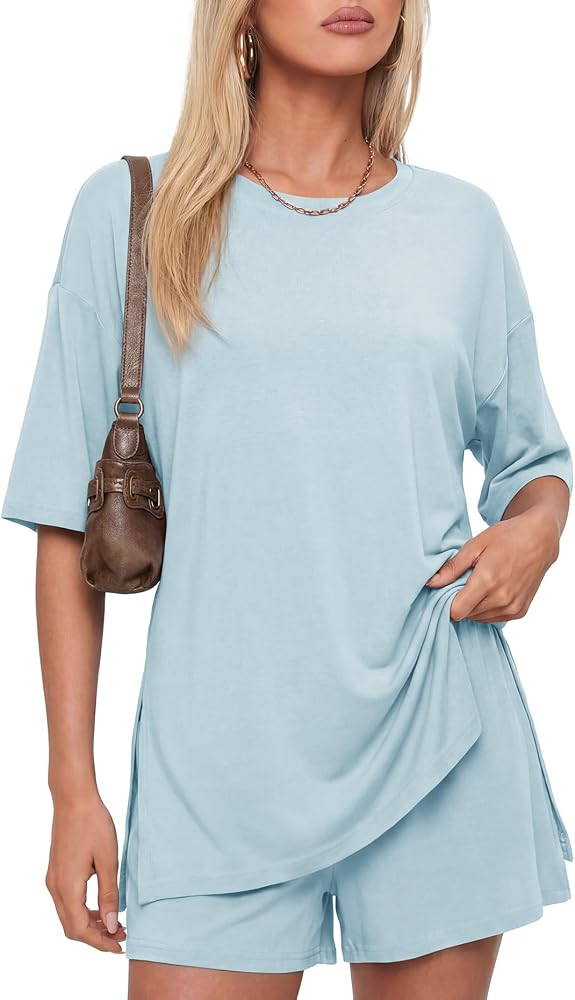 Darong Women's 2 Piece Lounge Set Short Sleeve Boxy T-shirt & Shorts Comfywear Summer Pajama Set ... | Amazon (US)