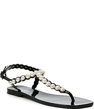 Jeffrey Campbell Pearlesque Flat Pearl Thong Sandals - 7 | Dillard's