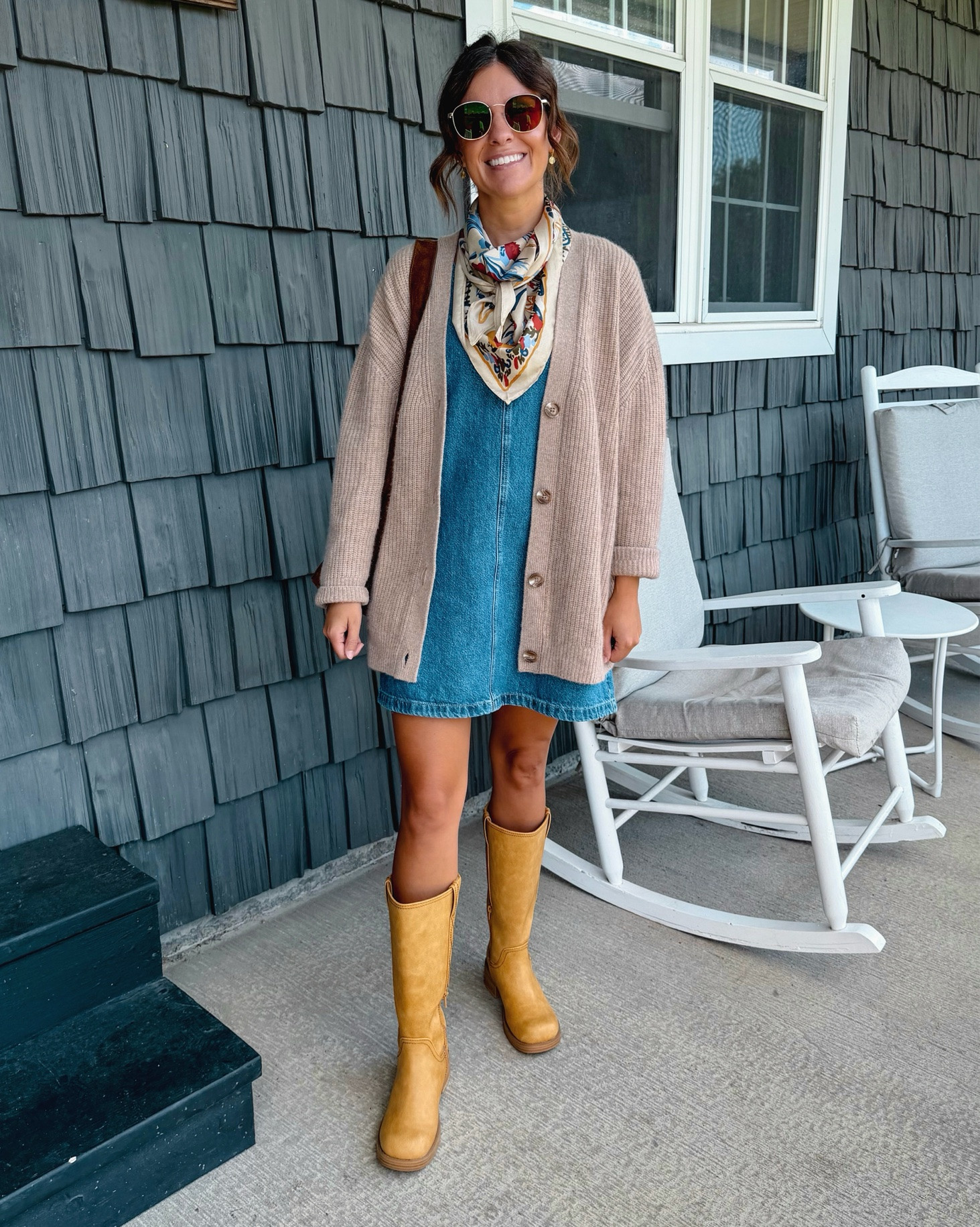 my denim dress is older form Gap, but linking similar. Wearing xs petite. My boots are size 6. My cashmere cardigan is size xs.

#LTKPetite #LTKootd #LTKSeasonal