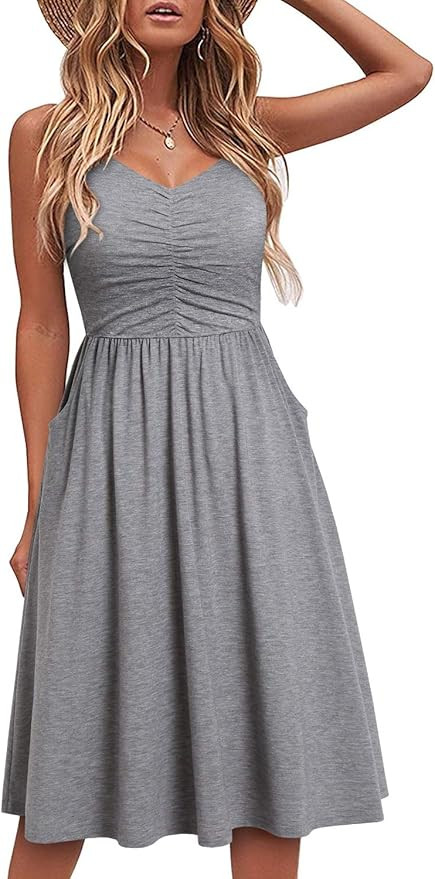 YATHON Casual Dresses for Women Sleeveless Cotton Summer Beach Dress A Line Spaghetti Strap Sundr... | Amazon (US)
