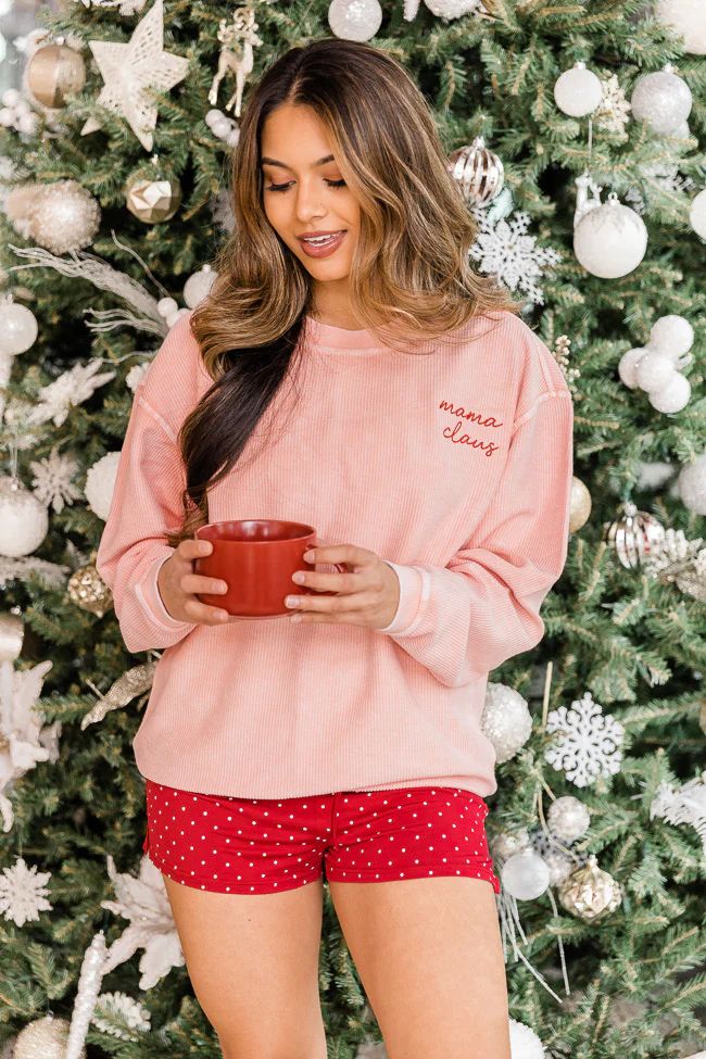 Mama Claus Embroidered Pink Corded Graphic Sweatshirt | The Pink Lily Boutique