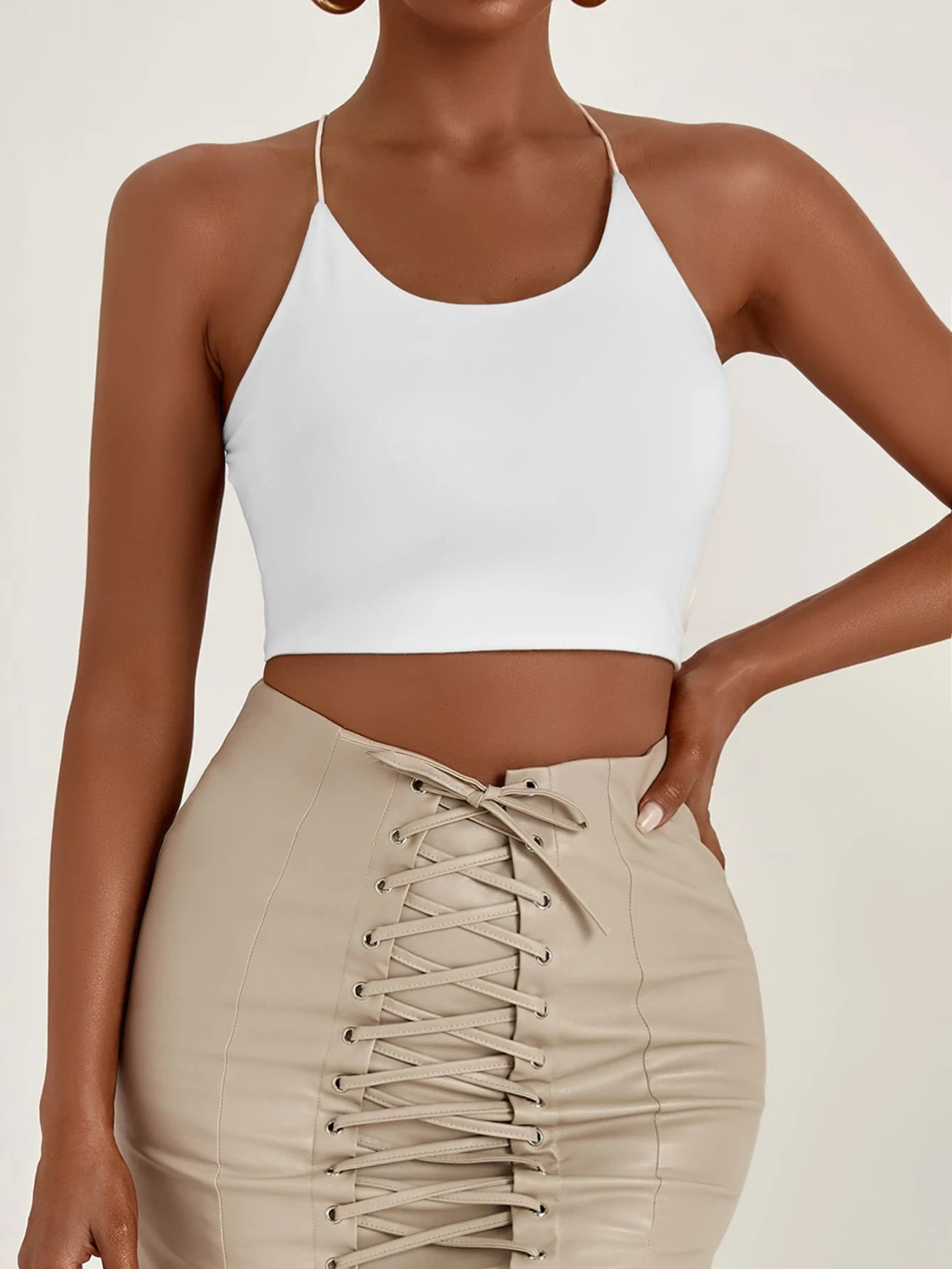 SHEIN SXY Backless Lace Up Crop Cami Top | SHEIN