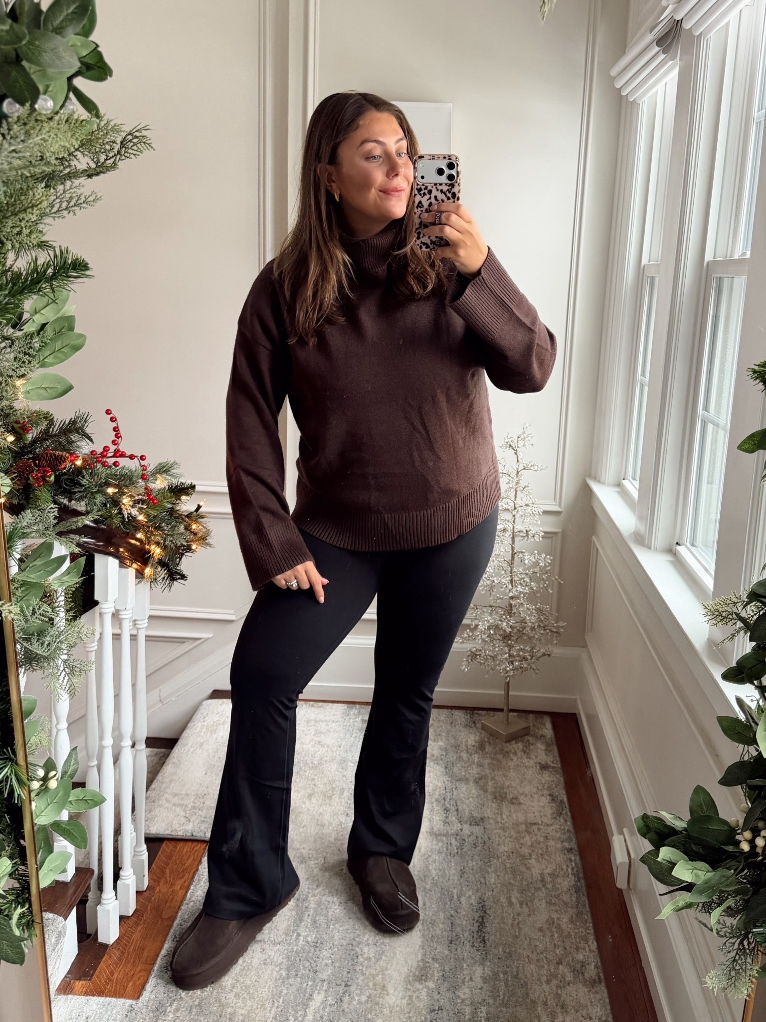 Wearing size XXL in sweater, XL in flare leggings. 

#LTKMidsize #LTKootd #LTKSeasonal